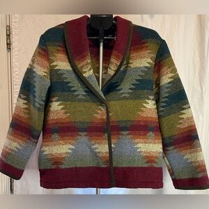 Women’s Vintage Ivy Southwestern Blanket Jacket W/Aztec Pattern Large